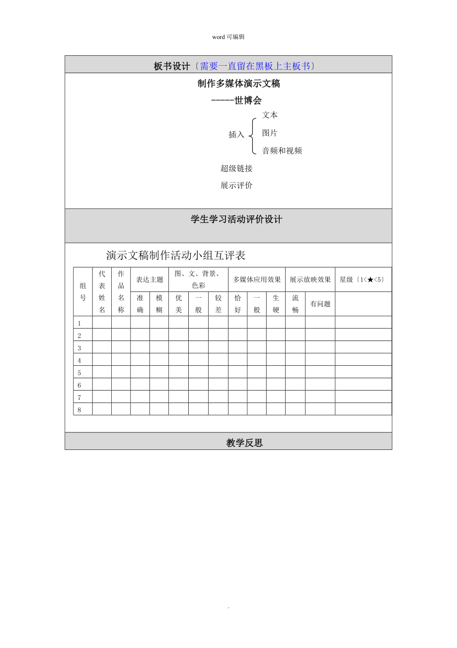 《制作多媒體演示文稿》教學設計與反思